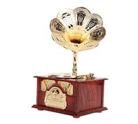 Dekaim Phonograph Music Box Vintage Wood Grain European Style Exquisite Musical Box for Bars Cafes Bedrooms