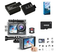 DeKangHY 5K Ultra HD WiFi Action Camera, 30FPS, 2.0" IPS Display, Waterproof Sports Cam with 2.4G Remote Control, with Two Batteries and 64GB Card, mounting kit