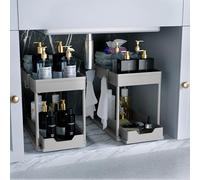 DEKAVA Under Sink Organizer 2 Pack，Bathroom Cabinet Organizer，2 Tier Sliding Cabinet Basket Organizer Drawer, Multi-Purpose Bath Collection Baskets for Bathroom (Grey)