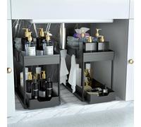 DEKAVA Under Sink Storage 2 Pack, 2 Tier Sliding Organiser, Multi-Purpose Shelf Organiser, Pull Out Cabinet Basket Drawer (Black)