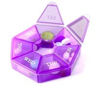 Deke Home - Small Weekly Pill Organizer, Round Pill Dispenser for Travel, Mini Pill Organizer, Compact Medicine Holder, Pill Sorters 7 Days, Portable Vitamin Container, BPA Free (Food Grade)