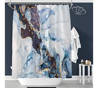 DeKeLaiFu Cloth Fabric Marble Shower Curtain Blue Gold Purple White with Steel Hooks, Modern Abstract Watercolor Ombre Art Glitter Shower Curtains Bathroom Waterproof Weighted, 180x180cm