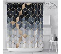 DeKeLaiFu Marble Shower Curtain Fabric with Steel Hooks, Grid Geometric Shower Curtain Blue Black and White Ombre Bathroom Shower Curtains Mould Proof Resistant, Weighted Waterproof, 180x180 cm