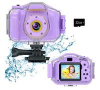 DEKER Kids Camera Waterproof Boys Girls Toys 3-12 Year Old Christmas Birthday Gifts Kids Underwater Mini Camcorder Cameras Children HD Digital Action Camera 2 Inch IPS Screen with 32GB Card (Lavender)