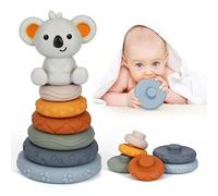 Dekewe 7 Pcs Stacking & Nesting Circle Toys, Squeeze Teething and Soft Building Rings With Koala Figure, Early Educational Gifts for 6 12 18 Months Toddler Boys Girls