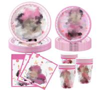Dekewe Birthday Plate Sets 40PCS Mouse Birthday Decorations for Girls, Pink Birthday Party Decorations Supplies for 10 Guests, Kids Party Tableware Set Party Plates and Napkins Cups for Birthday