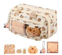 Dekewe Pencil Case, Capy Pencil Case, Transparent Theme Stationery Comes with 1 Doll 20 Theme Stickers 2 Brooches and Pendants Images Pencil Pouch for Stationery Cosmetics Toiletry Storage