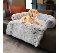 Dekeyoo Calming Dog Bed, Pet Couch Protector Plush Dog Mat Dog Sofa, Pet Furniture Cover with Soft Neck Bolster, Machine Washable Silver Gray Large