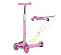 Dekko Foldable Kids Scooter Adjustable Height Flashing LED Music 3 Wheels Pink