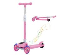 Dekko Kids Scooter - Big Wheels Foldable Kick Scooter with Flashing LED Lights for Boys Girls, 3 Levels Height Adjustable, 3 Wheel Scooter for Kids Ages 2-8 with Safe Lean to Steer, Pink
