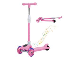 Dekko Kids Scooter - Big Wheels Foldable Kick Scooter with Flashing LED Lights for Boys Girls, 3 Levels Height Adjustable, 3 Wheel Scooter for Kids Ages 2-8 with Safe Lean to Steer, Pink