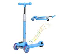 Dekko Kids Scooter Foldable Adjustable Height Flashing LED Light Music 3 Wheels - Blue