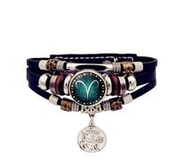 DEKKRYNFV 12 Constellations Multilayered Handchain Zodiacs Artificial Leather Unisex Accessory For Daily Wear Glowing Zodiacs Charm Everyday Jewelry