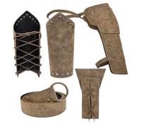 DEKKRYNFV 5Pcs Man Medieval Costume With Medieval Leather Wrist Guard Bracer Shoulder Guard Belt And Waist Swords Holder PU Belt