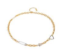 DEKKRYNFV Classical Vintage Necklace Featuring Five-Pointed Star and Love Heart Paper Clip Charm Stainless Steel Neck Chain Daily Wear Necklace