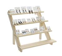 DEKKRYNFV Earring & Holder Removable Showcase Simple Frame Rack Wood Stair Shelf & Display 2/3/4-Tier Soild Wood Color Retail Display Earring & Holder Stand Wood Study
