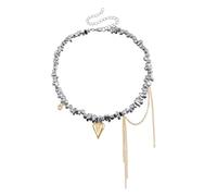 DEKKRYNFV Handmade Beaded Heart Tassels Pendant Necklace Featuring Unique Irregular Designs and Fringe Shape for Fashionable Women Unique Designs Necklace