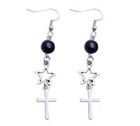 DEKKRYNFV Hollow Star Earrings Black White Bead Earring Sweet Cool Pendant Dangle Earrings Statement Jewelry Black Beaded Hollow Star Earrings Jewelry