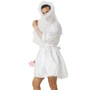 DEKKRYNFV Mens Bride Drag Queens Groom Costume Funny Comedy Costume Outfits Bridal Veil White Wedding Dress With Belt For Man Funny Comedy Outfits