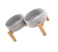 DEKKRYNFV NonSlip Ceramic Pet Feeders Bowl Set Elevated Wood Double Dish Set Large Capacity Dog Cats Feeding Accessories Ceramic Pet Food And Water