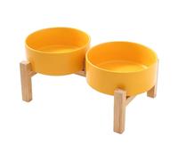 DEKKRYNFV NonSlip Ceramic Pet Feeders Bowl Set Elevated Wood Double Dish Set Large Capacity Dog Cats Feeding Accessories Ceramic Pet Food And Water