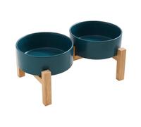 DEKKRYNFV NonSlip Ceramic Pet Feeders Bowl Set Elevated Wood Double Dish Set Large Capacity Dog Cats Feeding Accessories Ceramic Pet Food And Water