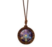 DEKKRYNFV Spiritual Hexagram Sri Yantra Pendant Choker Sacred Geometry Wood Amulet Necklace for Women Adjustable Clavicle Chain