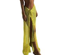 DEKKRYNFV Women Long Beach Wrap Dress Hollowed Out Crochet Coverup Skirt Side Slit Knit Swimsuit Coverup Wrap See Through Knit