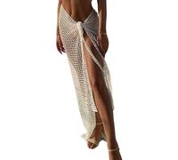 DEKKRYNFV Women Long Beach Wrap Dress Hollowed Out Crochet Coverup Skirt Side Slit Knit Swimsuit Coverup Wrap See Through Knit