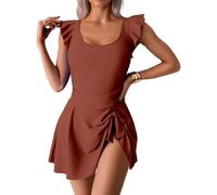 DEKKRYNFV Women Ruffled Skirted Swimwears 1 Piece Swim Dress With Briefs Scooped Neck Belly Control Swimdress Skirted Swimsuit Swimwears