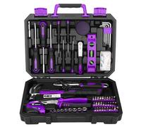 DEKO 100 Piece Tool Kit Complete Home Tool Set with Claw Hammer, Djustable Wrench, Combination Pliers, Screwdriver Set, Tape Measure - Basic Household Repair Toolbox for DIY Projects(Purple)