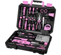 DEKO 138 Piece Pink Tool Kit Complete Home Tool Set with Claw Hammer, Adjustable Wrench, Combination Pliers, Screwdriver Set, Tape Measure - Basic Household Repair Toolbox for DIY Projects