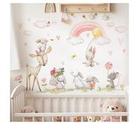 DEKO KINDERZIMMER DK1139-06 Wall Sticker Forest Animals with Rainbow Rabbit Deer Mouse Baby Room Wall Sticker Girls Bedroom Wall Decoration