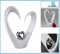 Deko-Skulptur- " Coeur " -herz-steingut-weiß-silber Glazed H 33cm Large Formano