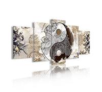 DekoArte 473 Modern Canvas Picture on 5 Pieces XXL Ethnic Yin and Yang 200 x 100 cm