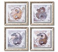 DekoArte - Ying Yang Mandala Modern Living Room Decor Pictures 30 x 30 cm x 4 Pieces - Set of Pictures with Shabby Chic Frame.