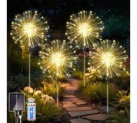 Dekofun 4 x 120 LED Firework Solar Lights Outdoor Garden, 8 Modes Starburst, Waterproof Dandelion Lights for Pathway Patio Lawn Backyard Decorations - Warm White