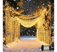 Dekofun 600 LED Curtain Fairy Lights 6m x 3m Hanging Gazebo Light Mains Powered With Timer, 8 Modes Waterproof Christmas Window Lights, Waterfall light for Wedding Wall Xmas Indoor Outdoor Decorations