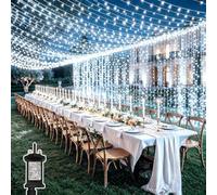 Dekofun 6M x 3M 600LED Cool White Plug in Curtain Fairy Lights Outdoor
