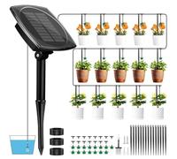 Dekofun Automatic Watering System Solar Irrigation System, Greenhouse Drip Irrigation Kits with 12 Timer & 15 Drippers & 15m Hose, Anti-siphon Self Watering Devices for Plant Balcony Garden