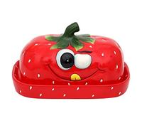 Dekohelden24 Ceramic Butter Dish as Strawberry in red, Dimensions Approx. 16.5 x 11 x 10 cm, Butterdose