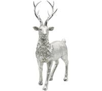 Dekohelden24 Ceramic Decorative Figurine, Modern Decorative Statue, Country House Sculpture as Deer in Silver, Glitter, Standing, L/W/H: 24 x 10 x 36 cm