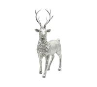 Dekohelden24 Ceramic Decorative Figurine, Modern Decorative Statue, Country House Sculpture as Deer in Silver, Glitter, Standing, L/W/H: 14 x 8 x 21 cm