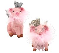 Dekohelden24 Ceramic Decorative Pigs with Crown and Glitter Set of 2 in Pink/Pink L x W x H 4 x 5 x 8 cm