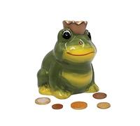 Dekohelden24 Ceramic Money Box as Frog with Crown, Frog King, Saving Box, L x W x H: Approx. 9 x 10 x 11 cm
