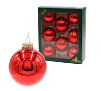 Dekohelden24 Christmas Ornaments Set of 8 Plain Shiny Red Glass Baubles with Gold Crowns, Approx. 7 cm Diameter