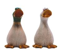 Dekohelden24, decorative, pond duck as edge seater made of stoneware in a brown tone as a set of 2, size of a garden figure (L x W x H) 9 x 10 x 15 cm, Standing, Stehend