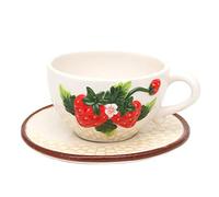 Dekohelden24 Dolomite Coffee Cup and Saucer Set with Strawberry Relief Approx. 15.5 x 11 x 6.5 cm
