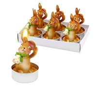 Dekohelden24 Easter Tea Light Candle Set of 6 - Bunny with Eggs, Brown, Approx. 4.5 x 6 cm