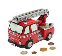 Dekohelden24 fire brigade made of poly-money box in red with rubber closure, size L/W/H: approx. 15 x 7 x 10 cm, Resin, 10 cm
